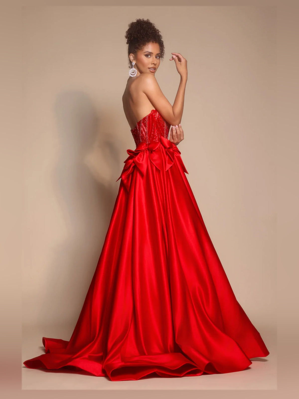 Black floor-length prom dress, front view showing the a-line silhouette