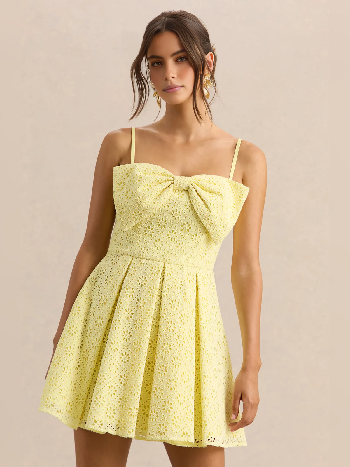 Lemon mini homecoming dress, alternate view showing the full-length silhouette