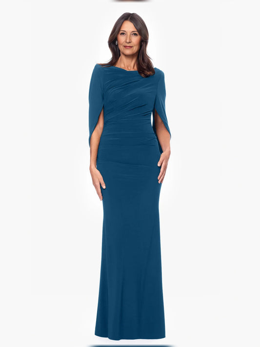 Teal floor-length mother of the bride dress, front view showing the mermaid silhouette