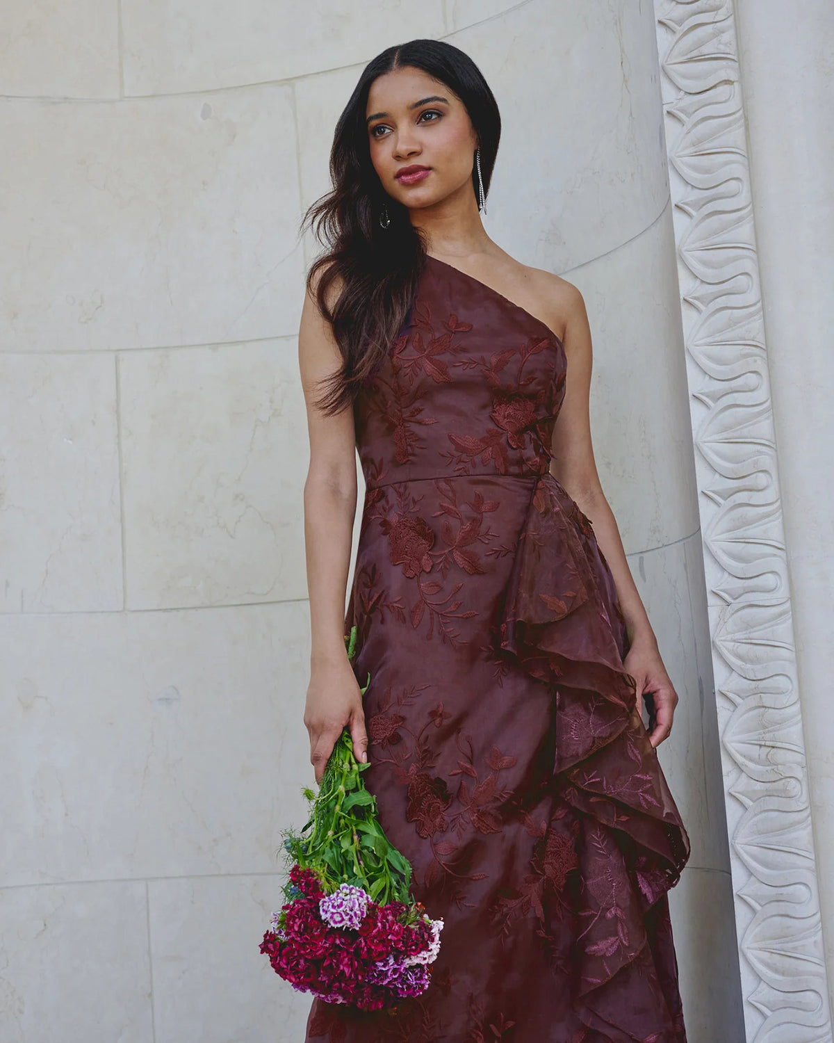 one-shoulder a-line maxi mother of the bride dress - image 1