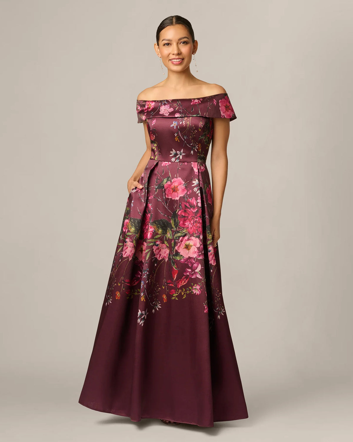 off-shoulder a-line maxi mother of the bride dress - image 1