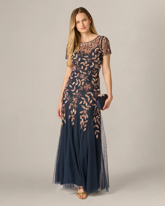 short-sleeve a-line maxi mother of the bride dress - image 1