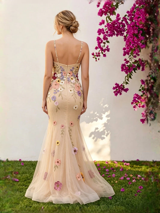 Ivory white floor-length wedding dress, front view showing the mermaid silhouette