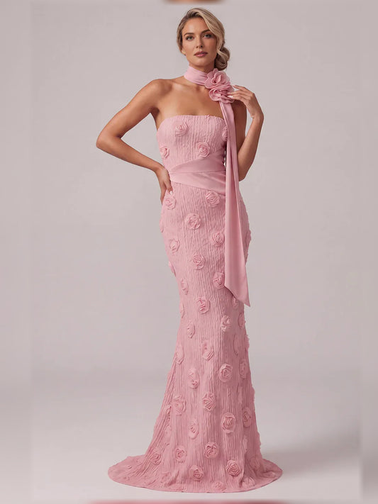 Light Pink floor-length mother of the bride dress, front view showing the mermaid silhouette