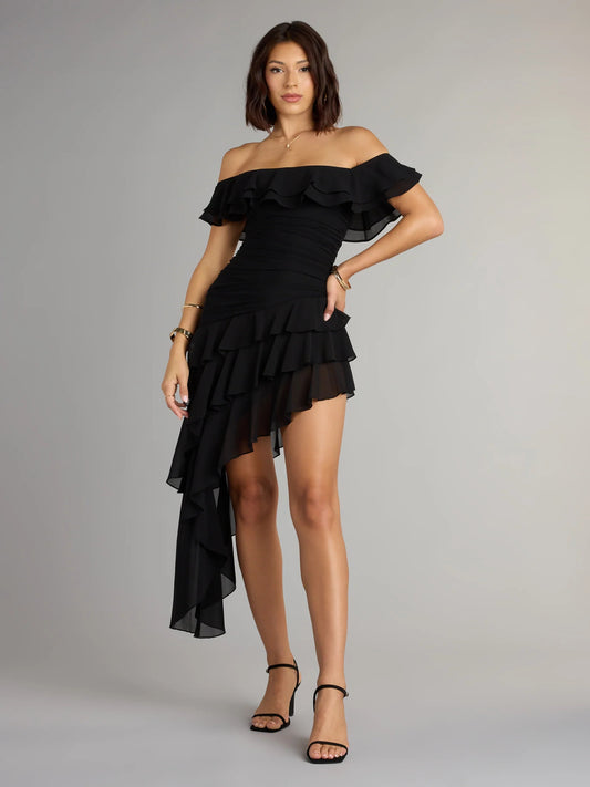 Orange mini homecoming dress, front view showing the silhouette