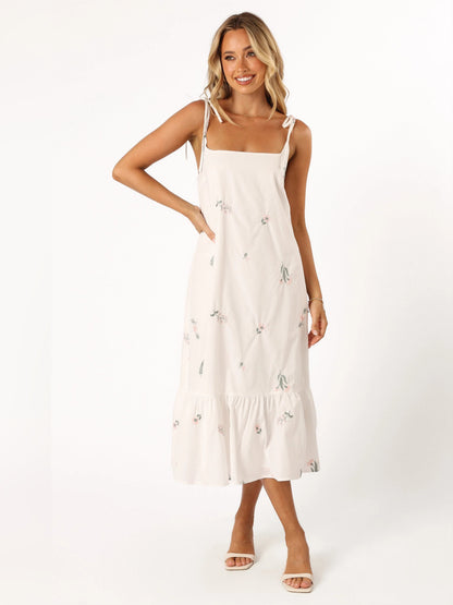 Floral midi formal dress with floral print, full-length front view