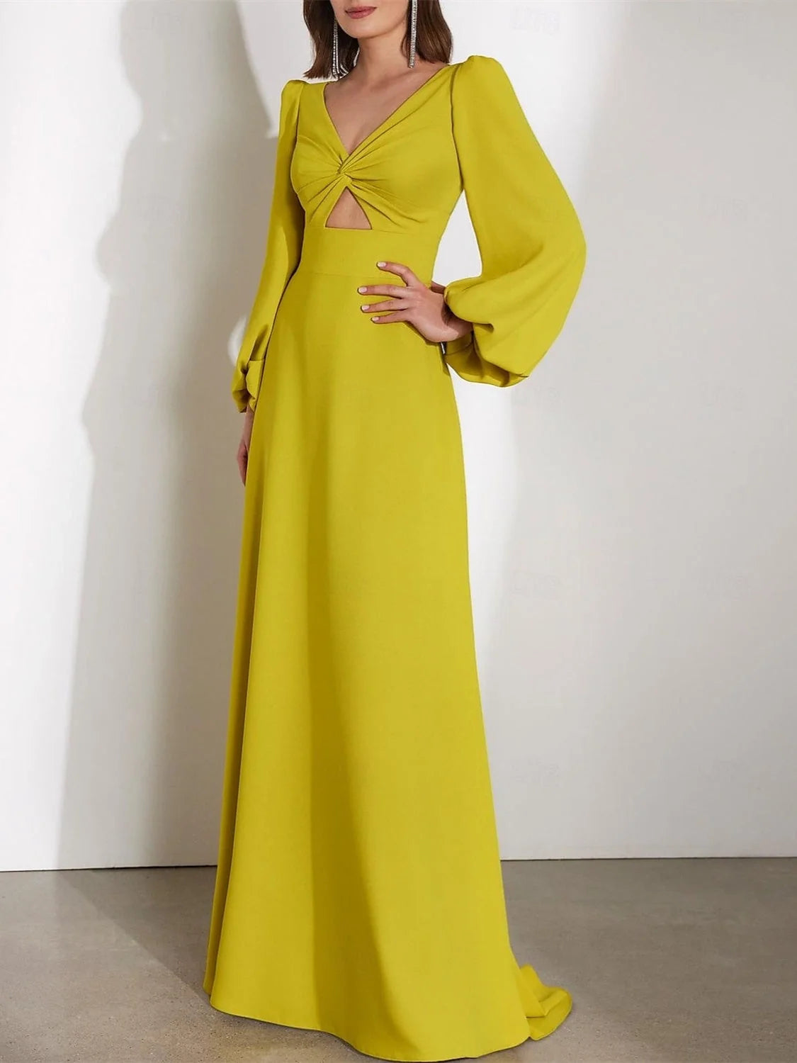 Chartreuse floor-length bridesmaid dress, front view showing the a-line silhouette