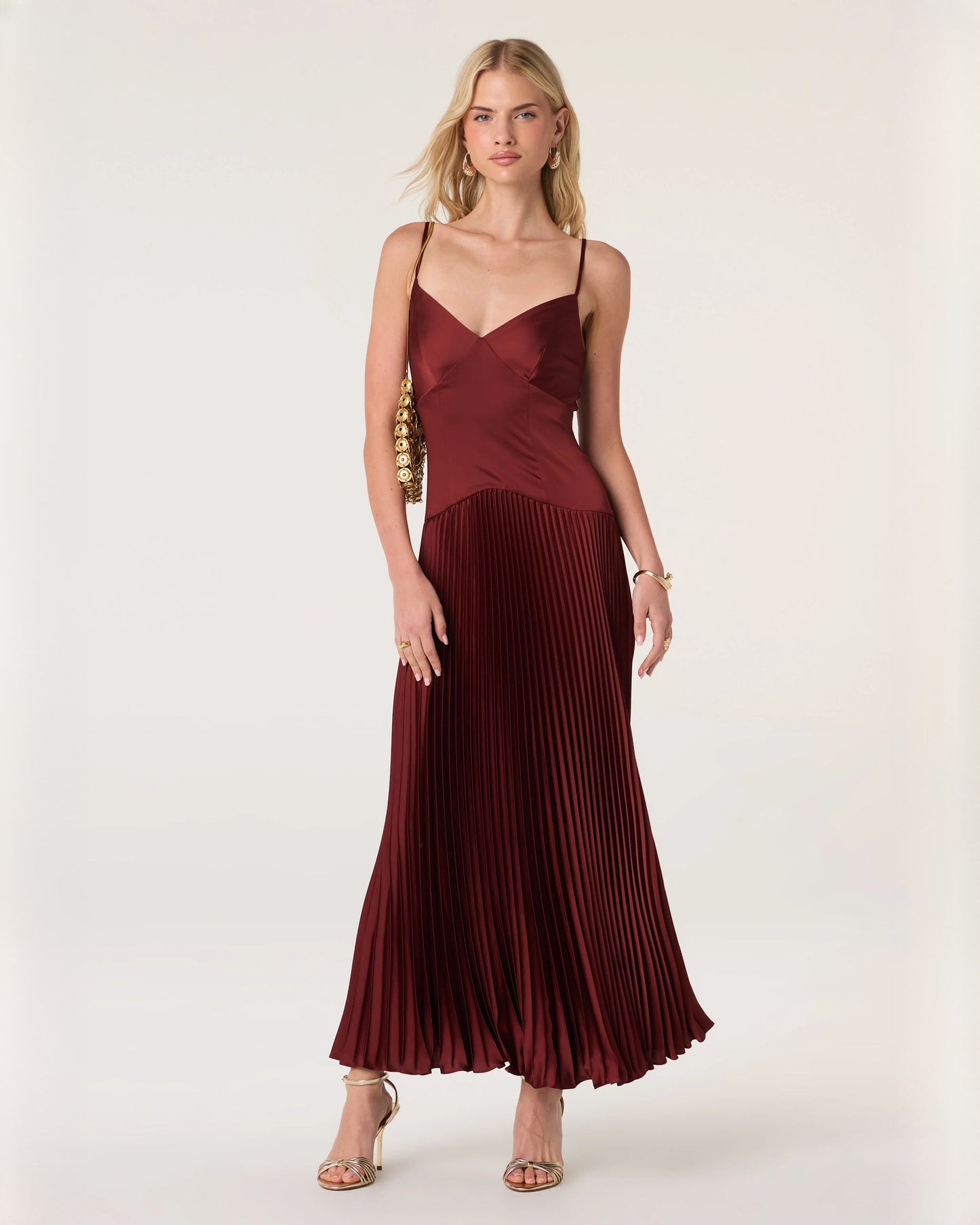sleeveless satin a-line maxi bridesmaid dress - image 1