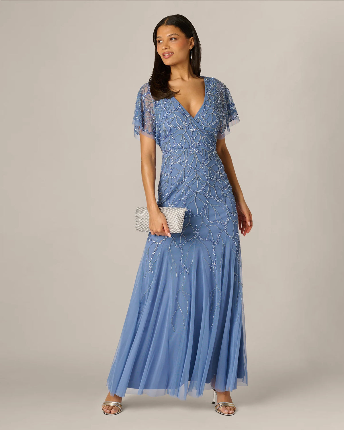 flutter-sleeve a-line maxi mother of the bride dress - image 1