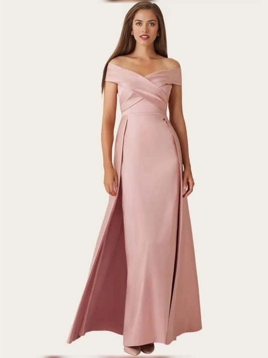 Dusty Rose maxi mother of the bride dress, front view showing the a-line silhouette