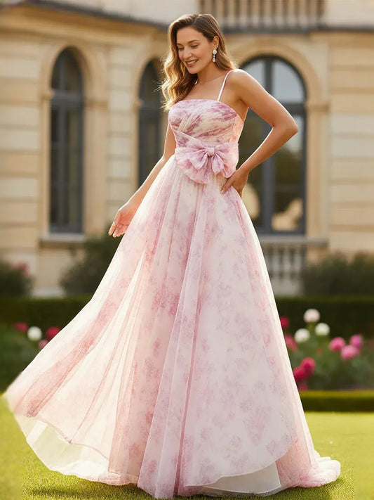 Blush Pink floor-length prom dress, front view showing the a-line silhouette