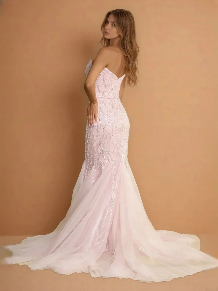 Blush Pink floor-length prom dress, front view showing the mermaid silhouette