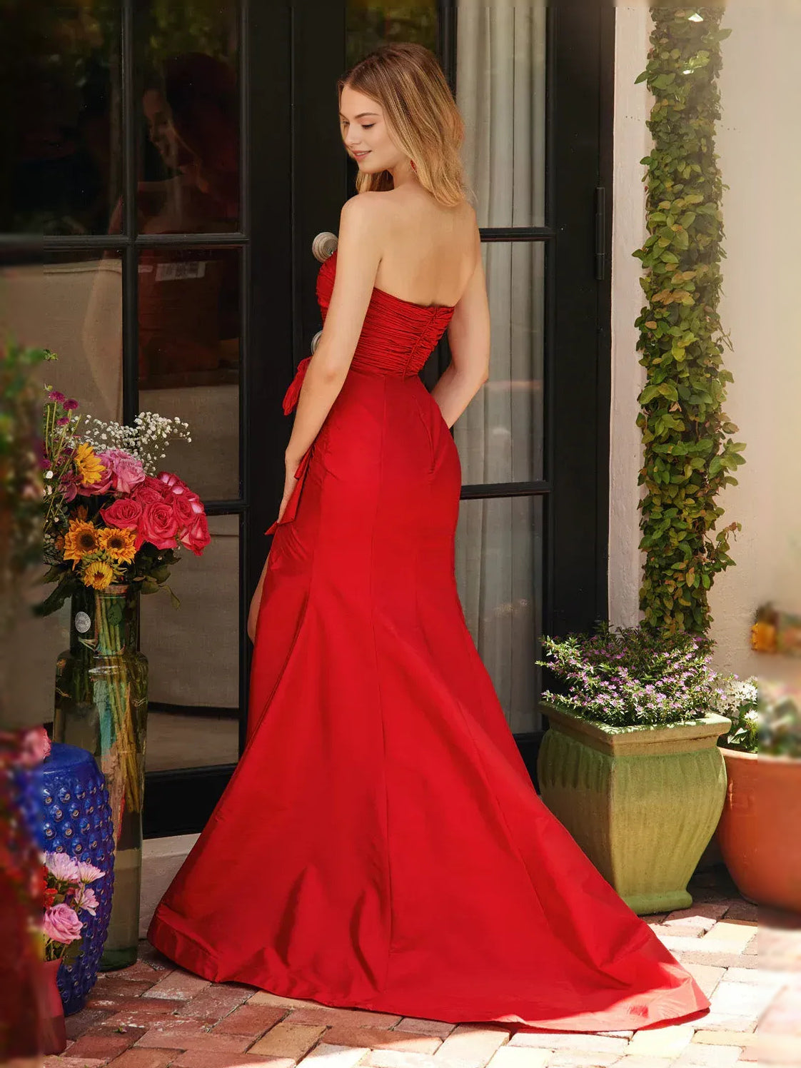 Deep Red floor-length prom dress, front view showing the mermaid silhouette