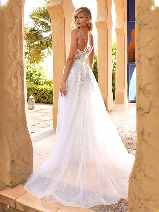 Ivory floor-length wedding dress, front view showing the mermaid silhouette