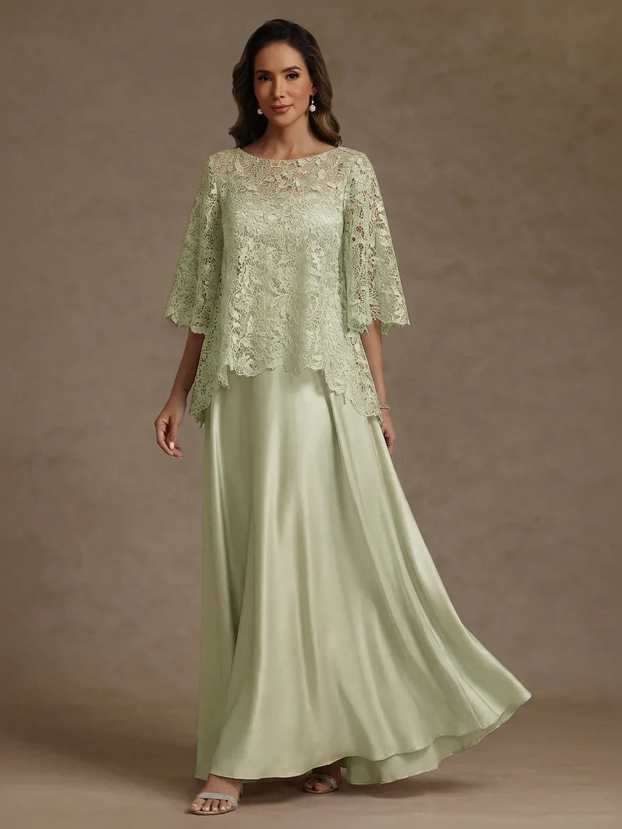 Sage Green maxi mother of the bride dress, front view showing the a-line silhouette