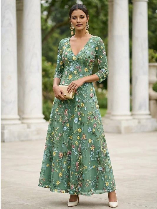 Dusty Sage ankle-length mother of the bride dress, front view showing the a-line silhouette