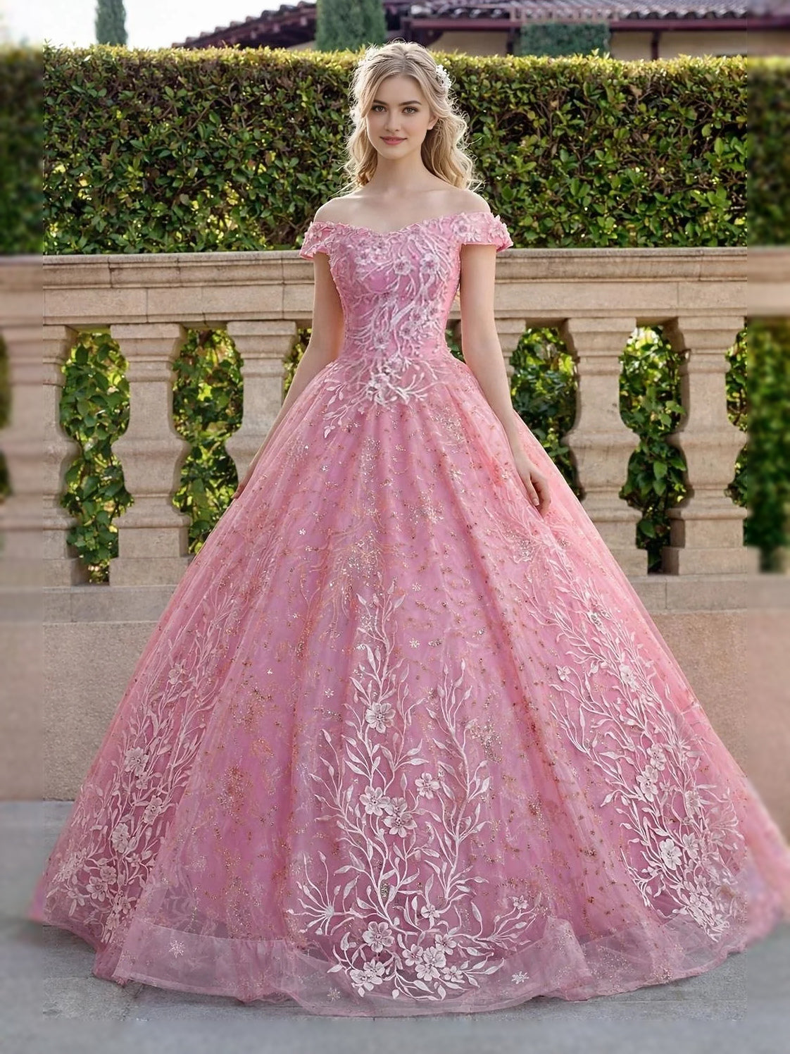 Blush Pink floor-length prom dress, front view showing the ball-gown silhouette