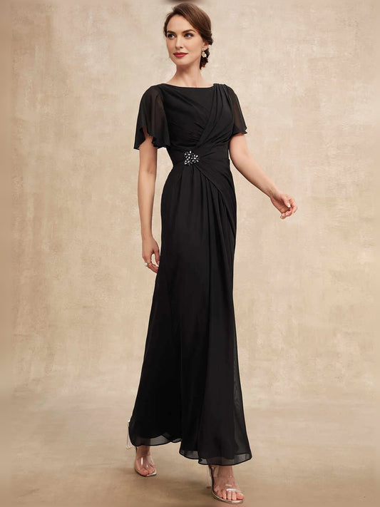 Black maxi mother of the bride dress, front view showing the a-line silhouette
