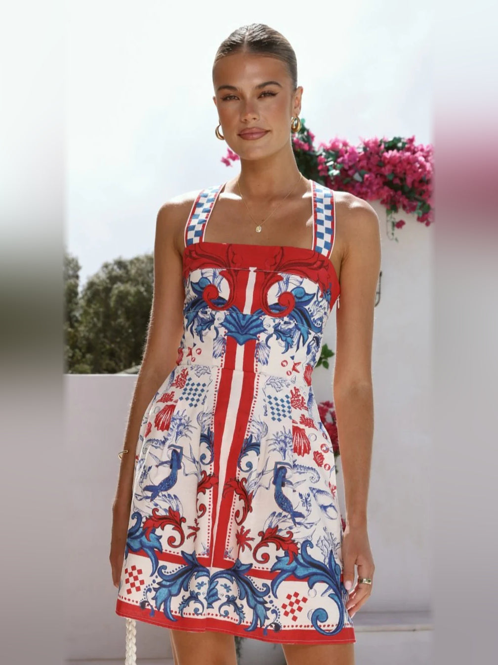 White mini homecoming dress, front view showing the silhouette