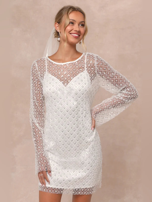 White mini homecoming dress, front view showing the silhouette