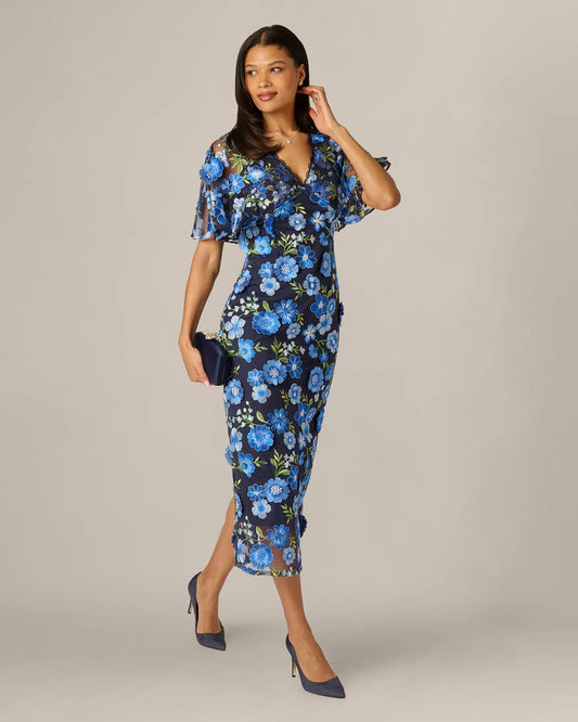 cape-sleeve a-line midi mother of the bride dress - image 1