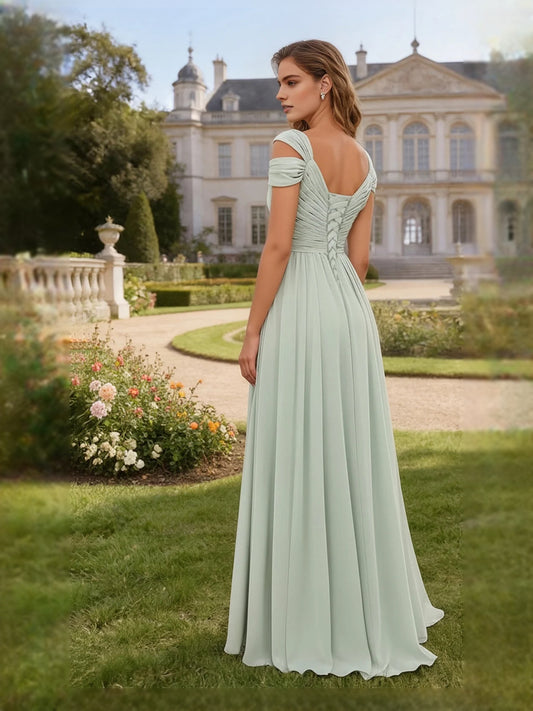 Dusty Sage floor-length bridesmaid dress, front view showing the a-line silhouette
