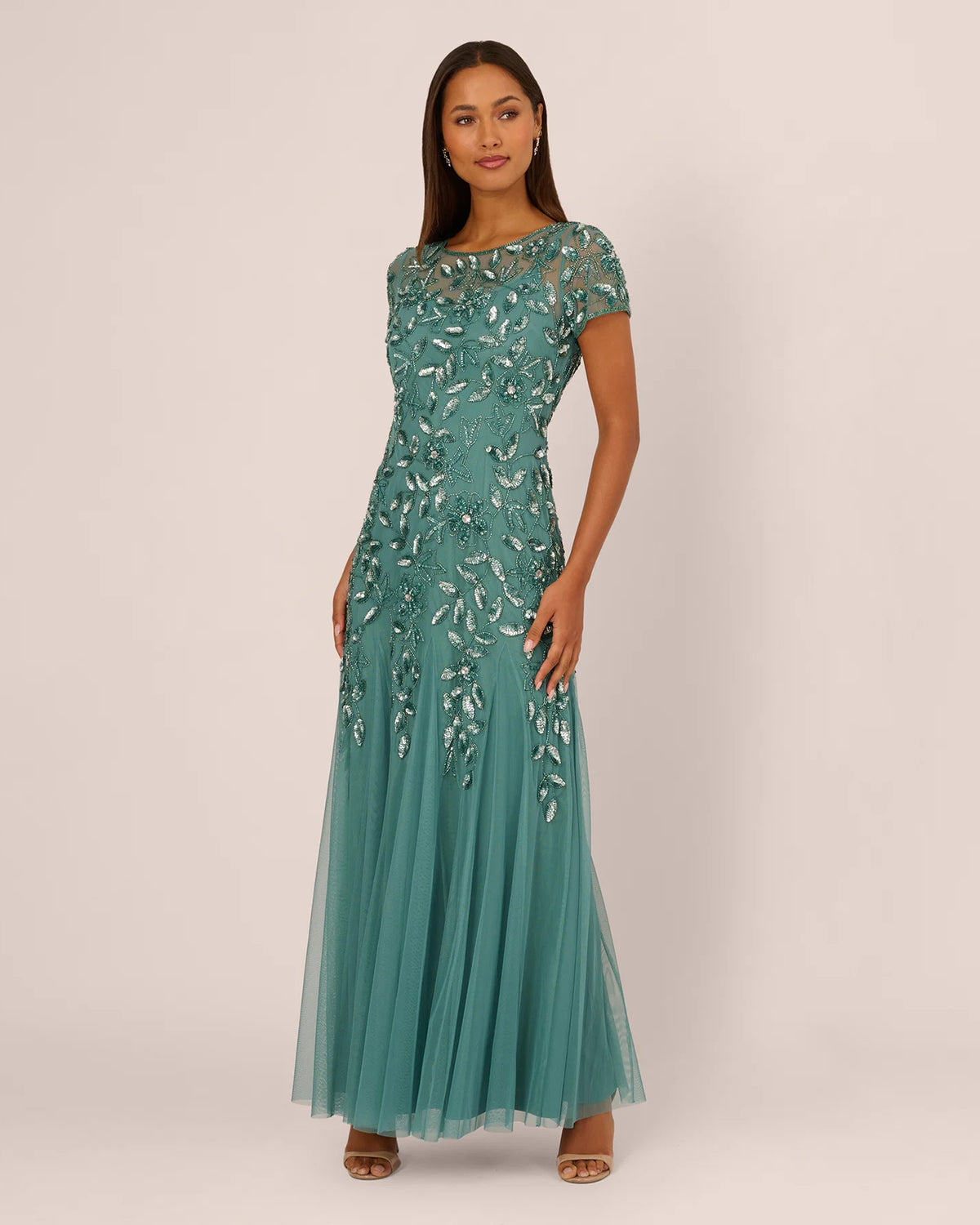 short-sleeve a-line maxi mother of the bride dress - image 1