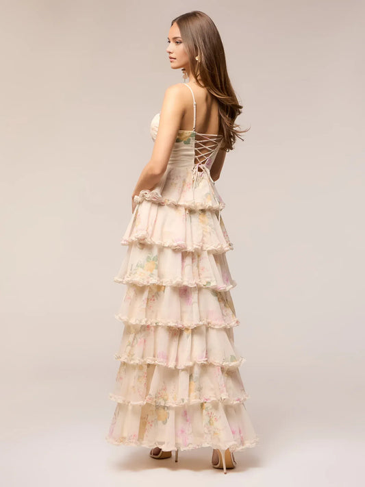 As Picture maxi prom dress, front view showing the a-line silhouette