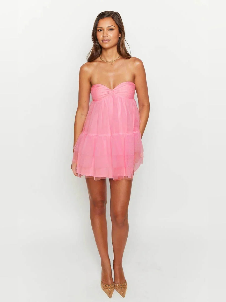 Hot Pink mini homecoming dress, alternate view showing the full-length silhouette