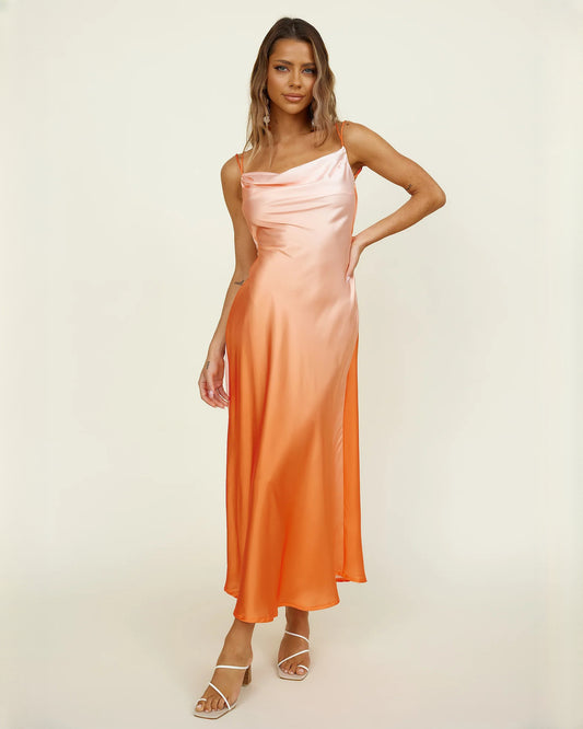 sleeveless satin a-line maxi bridesmaid dress - image 1