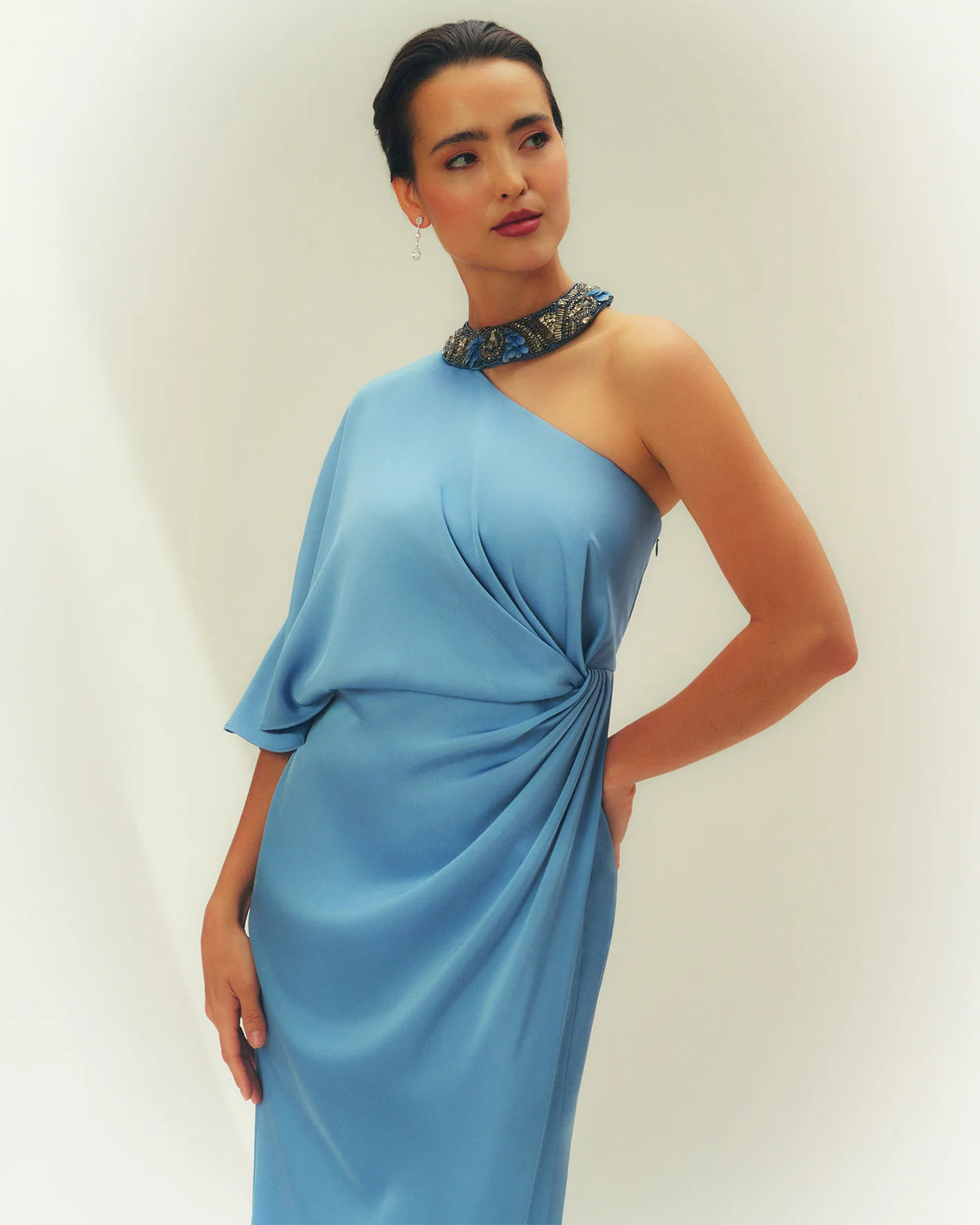 one-shoulder a-line maxi mother of the bride dress - image 1