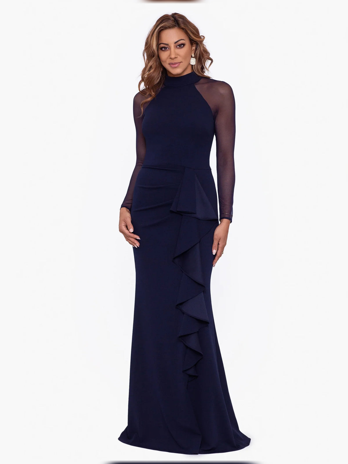 Dark Navy maxi mother of the bride dress, front view showing the mermaid silhouette
