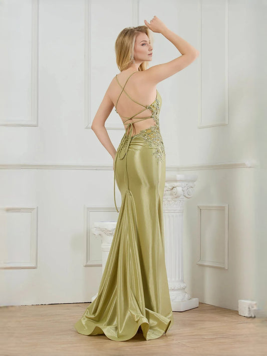 Sage Green floor-length prom dress, front view showing the mermaid silhouette