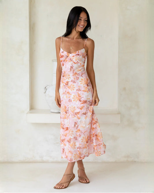 sleeveless satin a-line maxi bridesmaid dress - image 1
