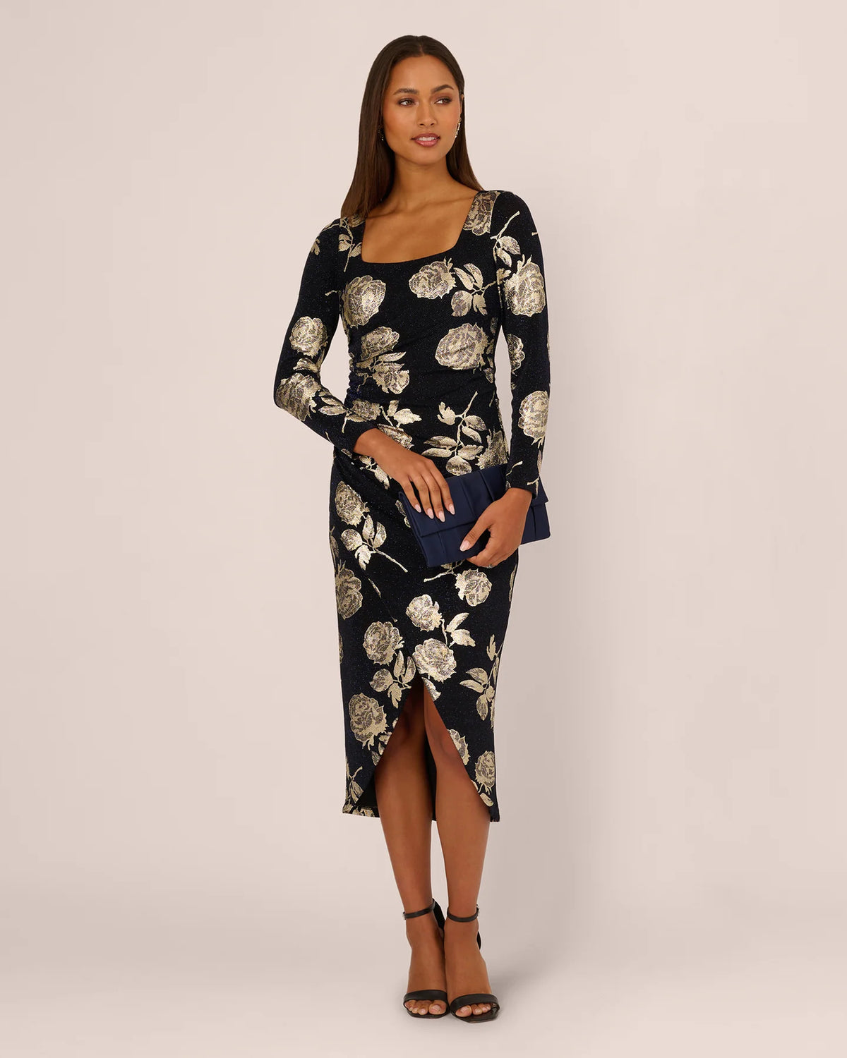 long-sleeve a-line midi mother of the bride dress - image 1