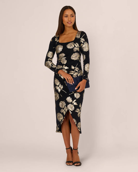 long-sleeve a-line midi mother of the bride dress - image 1