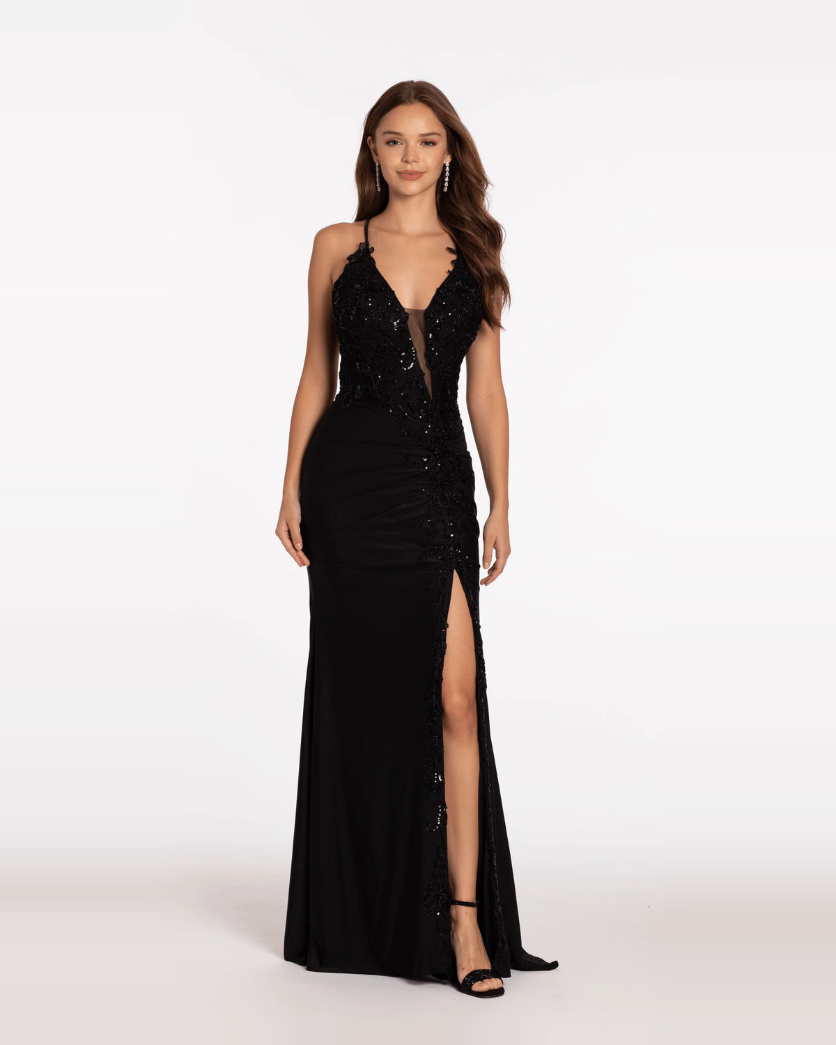 scoop neck trumpet maxi prom dress - image 1