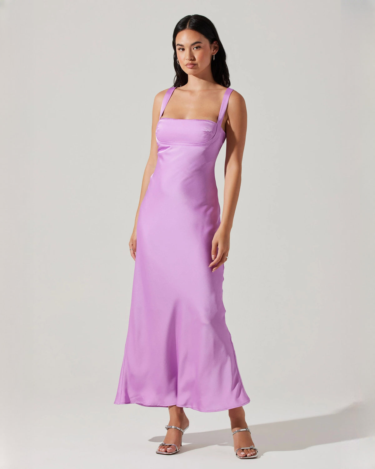 sleeveless satin a-line maxi bridesmaid dress - image 1