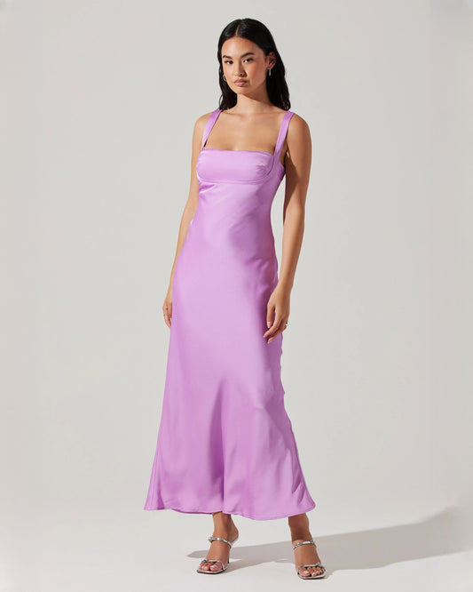 sleeveless satin a-line maxi bridesmaid dress - image 1