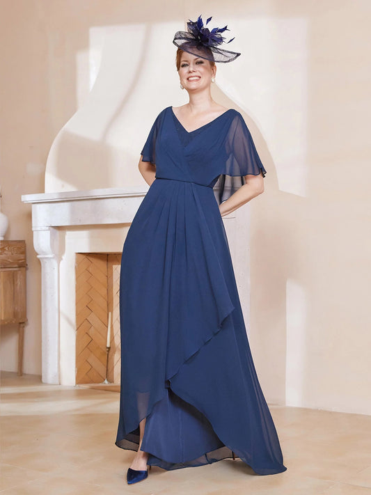 Dark Navy a-line floor-length formal dress with sweetheart neckline, full-length front view