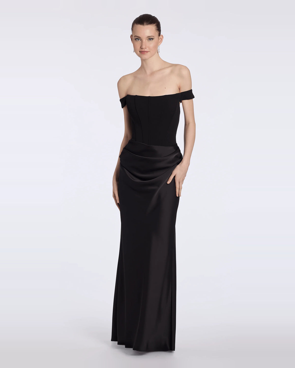 off shoulder column maxi prom dress - image 1
