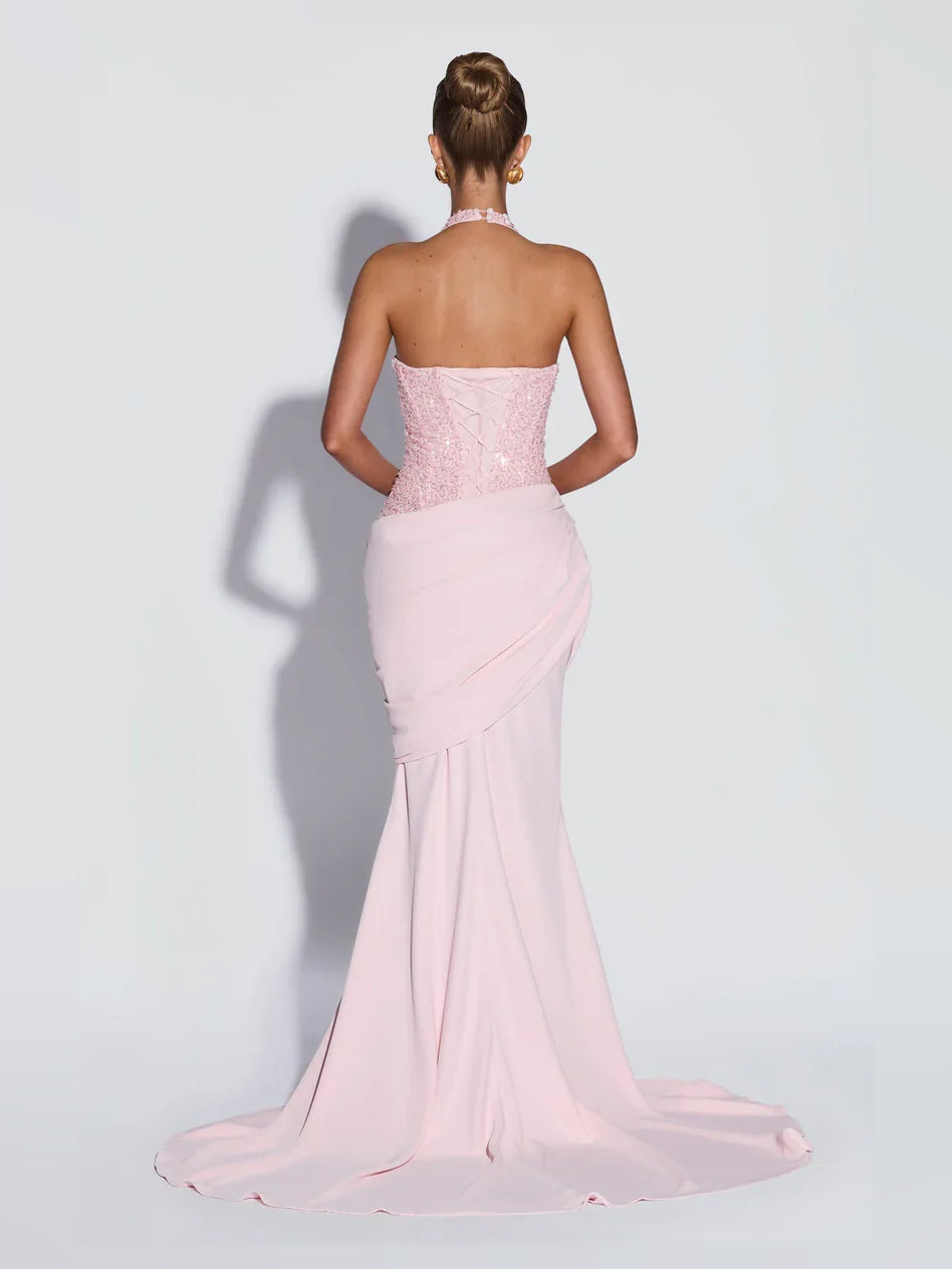 Lemon maxi prom dress, front view showing the mermaid silhouette