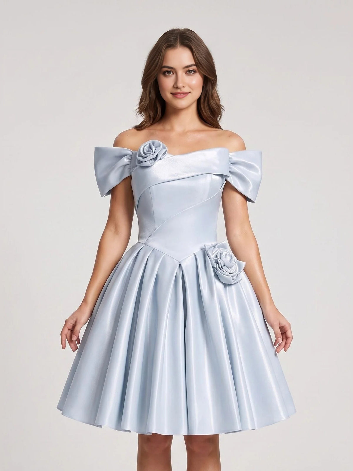 Sky Blue short homecoming dress, alternate view showing the full-length silhouette