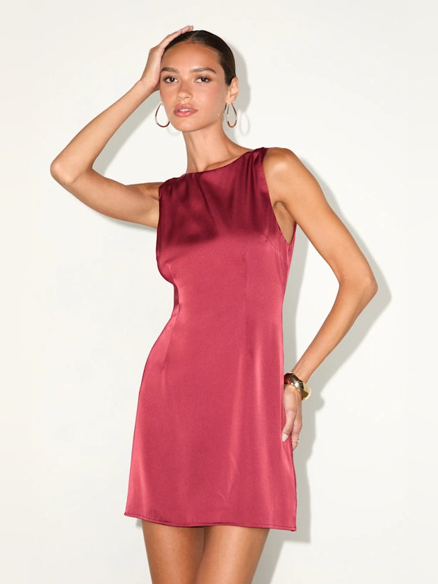 Wine Red mini homecoming dress, front view showing the silhouette