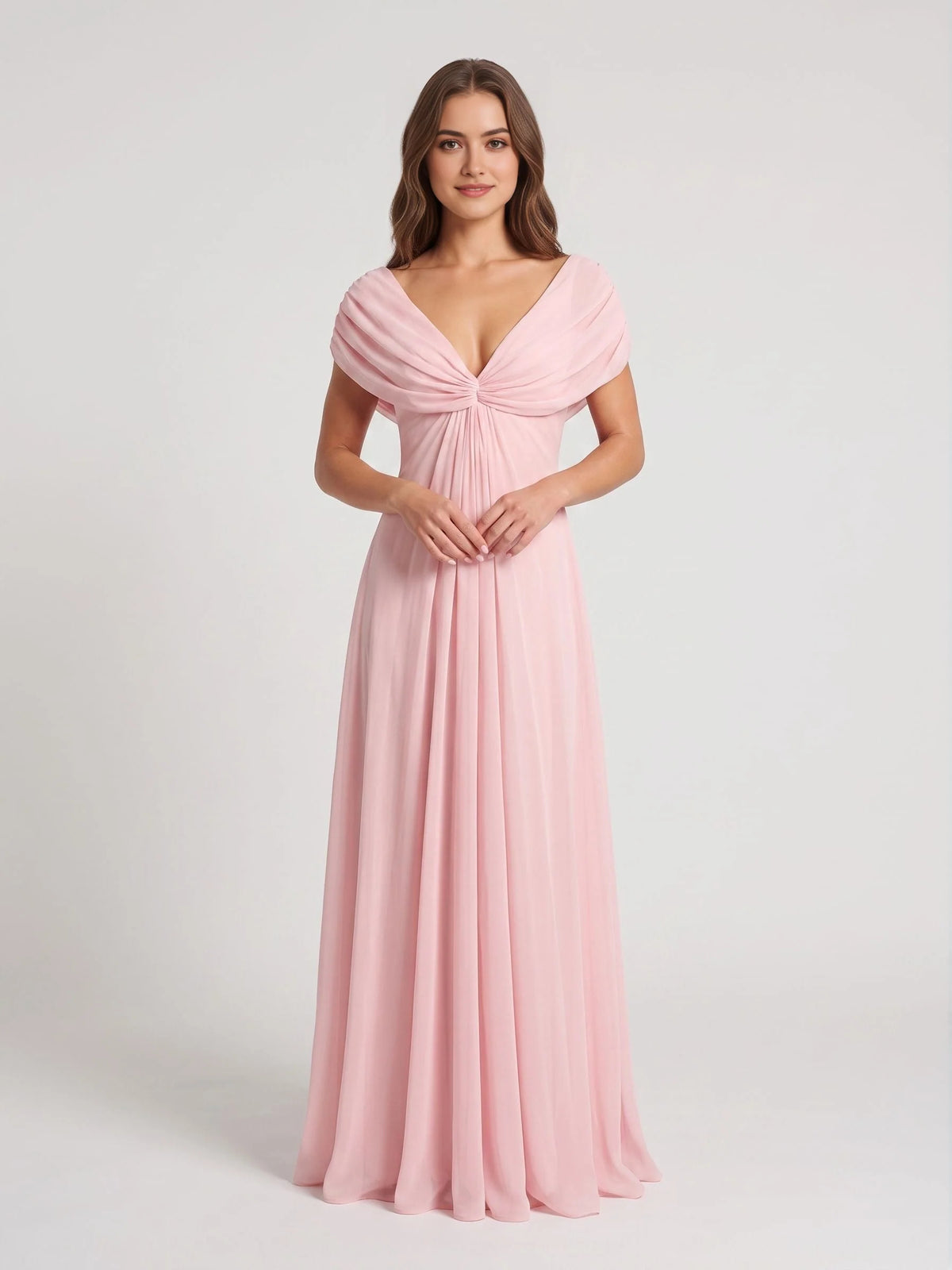 Petal floor-length bridesmaid dress, front view showing the a-line silhouette