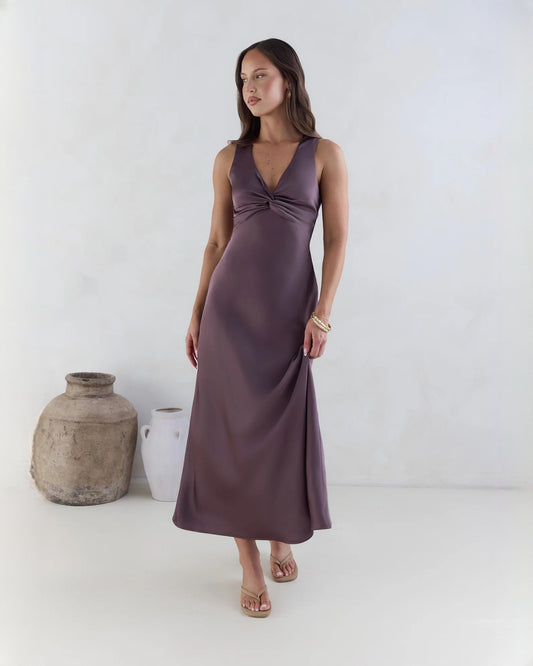 sleeveless satin a-line maxi bridesmaid dress - image 1
