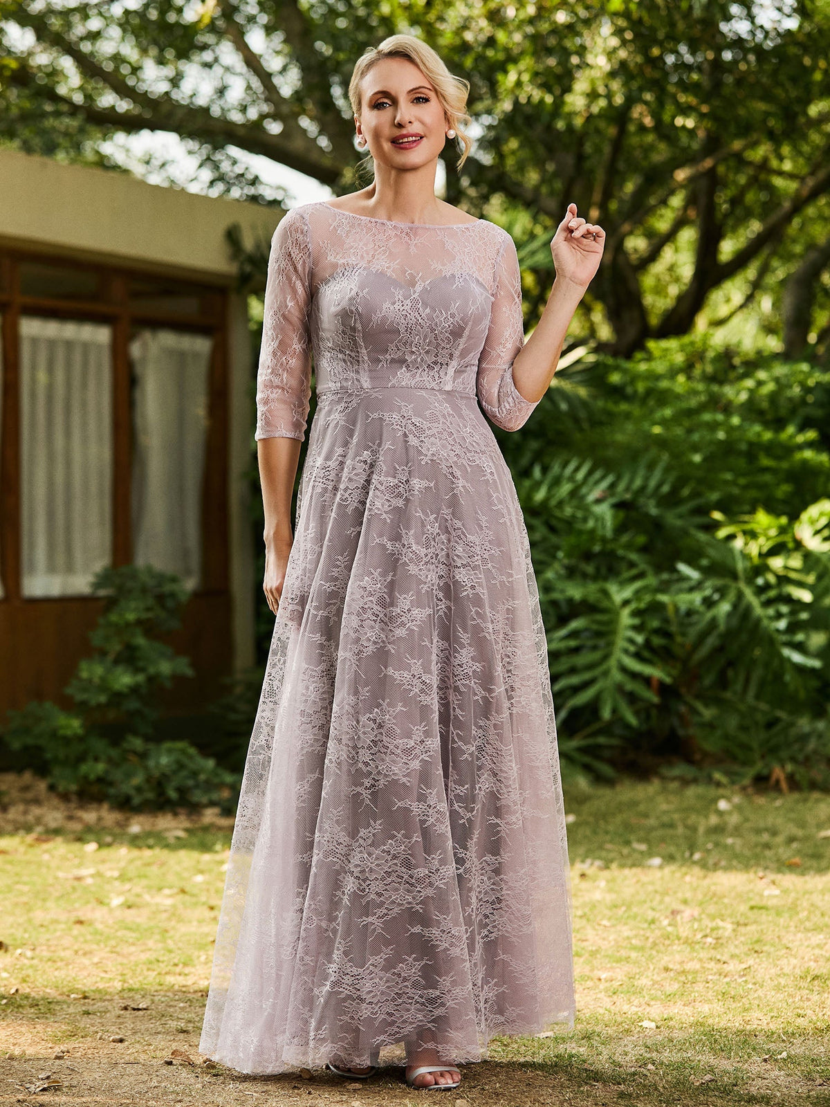 Dusk maxi mother of the bride dress, front view showing the a-line silhouette