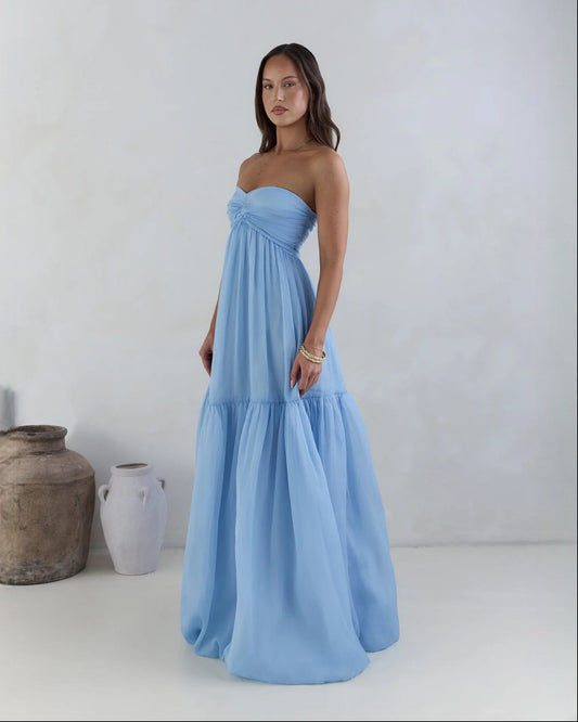 strapless chiffon a-line maxi bridesmaid dress - image 1