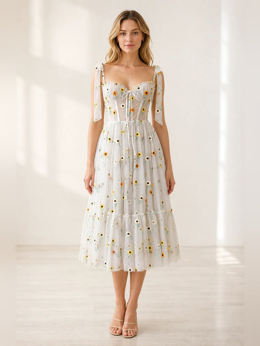 Ivory midi homecoming dress, alternate view showing the full-length silhouette