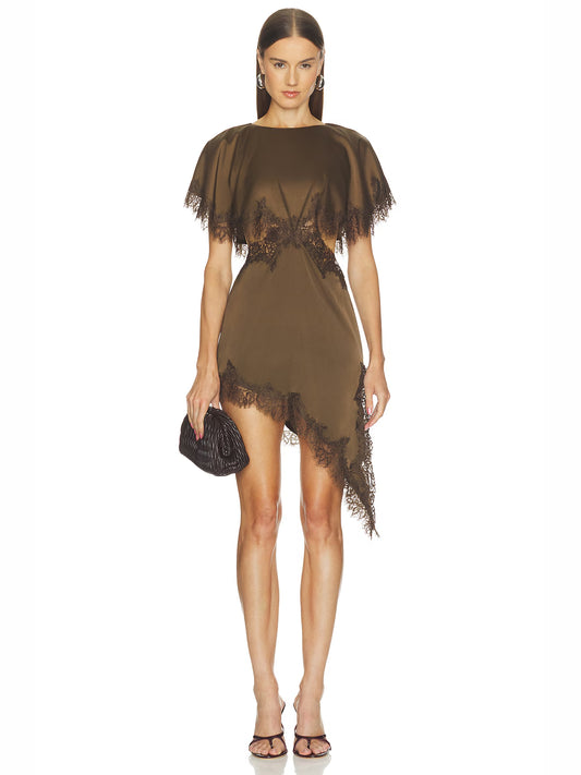 Brown mini homecoming dress, front view showing the silhouette